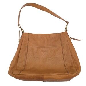 Tooled Floral Embossed Tan Leather Shoulder Bag American Leather Co